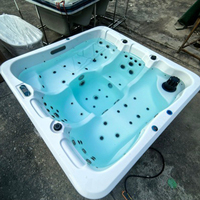 Bain de spa extérieur moderne rectangulaire en acrylique, portable, autoportant, avec chauffage à température constante et massage