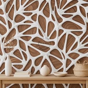 Carta da Parati Murale con Texture ad Anelli d'Albero e Griglia Metallica Bianca <span class=keywords><strong>3D</strong></span> per Decorazione Domestica - Product Image 1