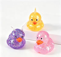 Jouet Squishy Anti-Stress en TPR en forme de Canard de Dessin Animé, 8 cm, Multicolore, Transparent, Pailleté, avec Cornes de Diable et Couronne, en Maltose