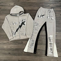 OEM ODM Logo personnalisé Hiver Velours Coton tissé Séchage rapide Hommes Survêtements de jogging Ensemble 2 pièces Jogger Cargo à capuche évasé