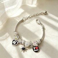 Bracelet à breloques Cœur Soleil Nœud Papillon Note de Musique pour Femme, avec Strass et Perles en Verre à Grand Trou, Bijou Cadeau pour Amoureuse de la Musique