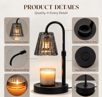 Lampe chauffe-bougie avec minuterie et variateur d'intensité - Cadeaux d'anniversaire pour femmes, décoration de chambre, abat-jour en verre gris fumé