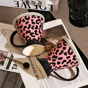 Leopard Print Handmade Mug Light Luxury Ceramic Cup with Unique Handle - Product Image 1