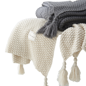 2026 New Arrival Cozy Warm 100% Polyester <b>Knitted</b> Ball Cover <b>Throw</b> Blanket Tassels Solid Pattern Customizable Four - Product Image 1