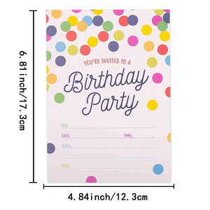 Colorful Dots Birthday Party Invitation Card Rectangular <b>Paper</b> <b>Gloss</b> Lamination Customized For Celebration - Product Image 2