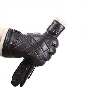 Gants en cuir premium pour hommes - Gants d'hiver doux et chauds compatibles avec les écrans tactiles, design écologique longueur poignet, style décontracté, doublure en polyester - Product Image 1