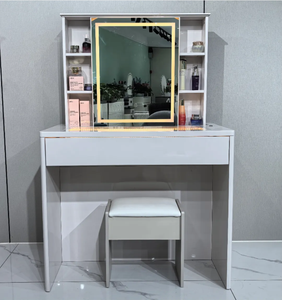 Ensemble de commode à hauteur réglable commandée par la voix avec miroir et éclairage LED, meubles de chambre à coucher avec bureau à hauteur réglable - Product Image 4