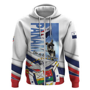 Sudadera con capucha y cremallera completa del Día de los Mártires de Panamá con estampado del monumento del Día de los Mártires y el escudo nacional - Product Image 2