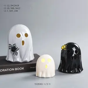 Wholesale Halloween Decoration Ghost Crafts Led Lighted Ceramic Ghost