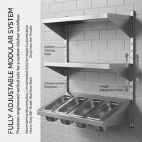 Étagère murale à 2 niveaux pour cuisine commerciale de restaurant avec support pour bacs GN en acier inoxydable, hauteur réglable