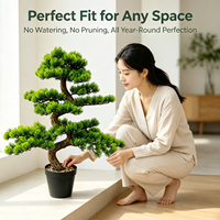 Bonsaï artificiel raffiné en pin de 60 cm, faux arbre nuageux avec base pour la décoration de bureau, de réception, d'étagère ou de table d'appoint