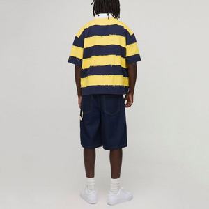 Camisetas de Manga Corta de Alta Calidad para Hombre, 100% Algodón, Estilo Rugby Holgado, Desgastado, Transpirable, de Punto, Ajuste Holgado - Product Image 4