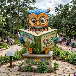 Statua di Gufo Intelligente che Legge un Libro D112, Scultura Personalizzata in FRP per Campus, Centri Commerciali, Giardini, Piazze e Decorazioni Artistiche Pubbliche - Product Image 1