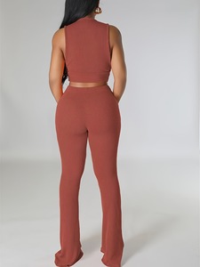 <strong>Club</strong> <strong>Outfits</strong> for Women <strong>Sexy</strong> Side Cut Wide Leg Pants Set Fall Women Clothes Plain Tank Top SweatSuit Set Ribbed 2 Piece Women Set - Product Image 4