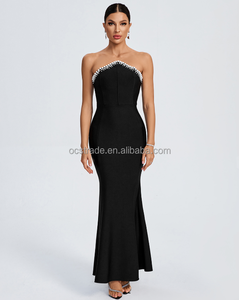 Robe de soirée noire Ocstrade, épaules dénudées, sans bretelles, perles, perles brodées, coupe trompette, bandage, robes de soirée élégantes <span class=keywords><strong>2024</strong></span> - Product Image 4