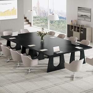 Juego de 2 Piezas de Mesa de Conferencia Negra Rectangular, <span class=keywords><strong>Escritorio</strong></span> de Reuniones de Oficina, Mesa de Reuniones Moderna de Madera para Sala de Juntas para 6-8 Personas - Product Image 3