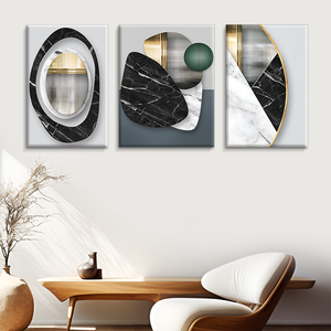 Peinture sur toile en polyester imprimée à l'aquarelle, art géométrique abstrait <span class=keywords><strong>moderne</strong></span>, combinaison de trois pièces, décoration murale pour la maison - Product Image 4