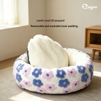 Nid douillet pour animaux de compagnie en peluche douce, imprimé fleurs, lit de couchage pour chat, coussin chaud antidérapant, lavable en machine, rembourré en polypropylène pour animaux de compagnie