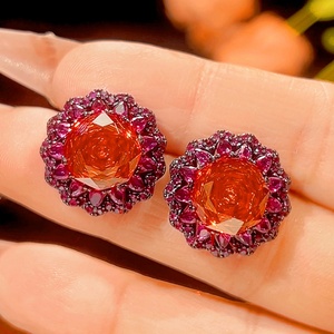 Fashion Eco-friendly Copper Jewelry <b>Earring</b> <b>Set</b> for Women 14-10mm Orange Red Cubic Zirconia Vintage Pendant <b>Earrings</b> Ring <b>Set</b> - Product Image 4