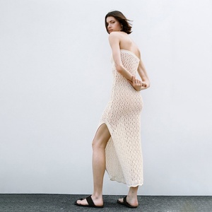 เดรสแฟชั่นดีไซน์ใหม่ ผ้าฝ้าย 100% เซ็กซี่ ผ่าข้าง เดรสเว้าลายฉลุ เดรสผ้าตาข่ายถักลายแจ็คการ์ด - Product Image 2