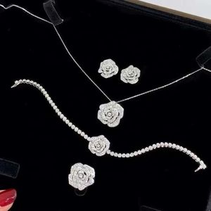 Xinfly Wholesale 18K Gold Diamond Rose Necklace Earrings Ring <b>Bracelet</b> <b>Sets</b> for Woman - Product Image 2