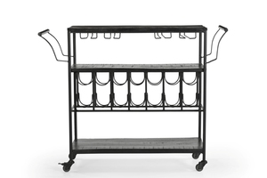 Carrito de Vino de Madera de Mango Negro con Acabado Negro y Estructura Metálica, Colección Bar, el Más Vendido, Precio al por Mayor - Product Image 6