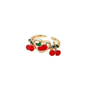 Bague en forme de cerise plaquée or avec résine époxy rouge micro-incrustée, bijoux de fête pour femme - Product Image 5