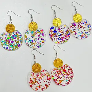 Fashion Christmas Party Atmosphere Earrings Simple Geometric Transparent Acrylic Round Colorful Glitter Dangle Earrings
