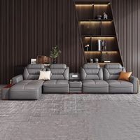 Sofá Modular en Forma de L de Estilo Moderno, Tapizado en Cuero Sintético, con Puerto USB, Mesa Lateral con Bluetooth, Juego de Sofás de Esquina, Muebles para el Hogar