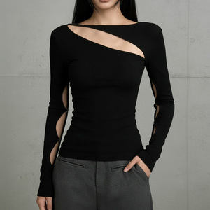 FS18240D Street Cut-Out Langarm-<span class=keywords><strong>T</strong></span>-Shirt Damen Einfarbige Oberteile - Product Image 3