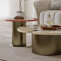 Nouvelle table basse ronde en marbre, grand format, mobilier de salon, design moderne et minimaliste, acier inoxydable sophistiqué