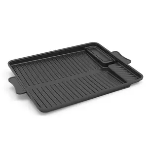 Plaque de cuisson en fonte Offres Spéciales CE Plaque de cuisson pour barbecue Poêle de camping en plein air en forme personnalisée avec deux poignées pour barbecue