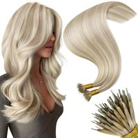 Extensiones de Cabello Humano Peruano Remy con Punta Nano, Tejido a Mano, Cabello Largo, Rubio Ceniza, Rubio Platino