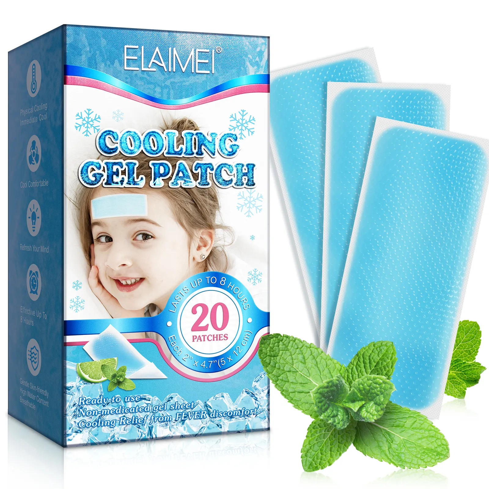 ELAIMEI patch di raffreddamento del ghiaccio per alleviare il dolore del bambino idrogel riutilizzabile naturale, patch di gel di raffreddamento per la febbre cool pad per bambini