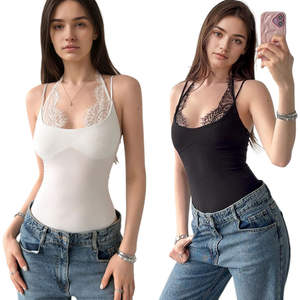 Body Femme Sexy Dos Nu en Dentelle Patchwork Couleur Unie Anti-Plis Doux à Nouer au Cou Printemps-Été Nouvelle Collection Glamour - Product Image 1