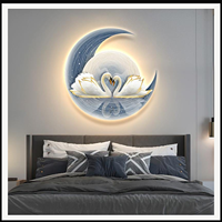 Art mural LED Swan Moon, impression animale ronde illuminée pour chambre à coucher, salon, hôtel, intérieurs romantiques contemporains