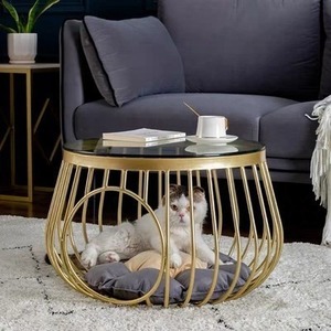 Table basse moderne en marbre rond doré WDY, nouveau design, pour salon, utilisable comme niche pour chat - Product Image 2