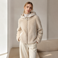 Manteau en fourrure sherpa de luxe pour femmes avec capuche amovible, rembourrage en duvet de canard blanc à 90%, veste chaude d'hiver