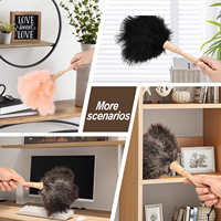 Plumeau antistatique en plumes d'autruche naturelles avec manche en bois souple, nouveau design pour le nettoyage de la voiture, de la maison et des objets ménagers