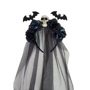 Halloween New Product Artificial Flower Hairband Scary Skull and Bat Headwear Customized Fashionable Women's Headband - Product Image 1