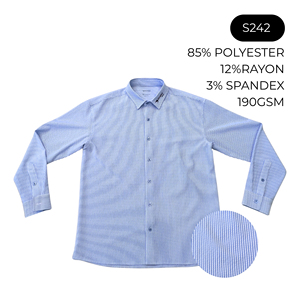Instock vải 85% Polyester 12% Rayon 3% spandex dài tay áo nút lên áo sơ mi nam seersucker Nút thăng trầm Áo sơ mi - Product Image 2