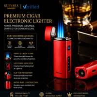 Briquet torche triple jet GUEVARA en métal coupe-vent avec indicateur de niveau de carburant LED, personnalisable avec logo, idéal pour homme, cadeau d'affaires
