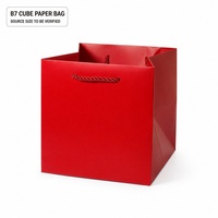 Sac de courses rouge en forme de cube avec poignée en corde, emballage cadeau carré pour événements de vente au détail, cadeaux de fête, impression personnalisée, affichage de la marque