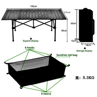 APT009 20 pièces Table Longue Pique-Nique Plage Extérieur Portable Table Pliante en Aluminium Camping avec Poches Filet