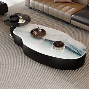 Table basse ovale en <span class=keywords><strong>dalle</strong></span> de roche moderne, style luxe léger italien, avec rangement, haut de gamme, pour salon et petit appartement, en pierre, nouvelle collection - Product Image 2