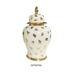 Custom European Style Luxury Home Flower <b>Vase</b> for Hotel, <b>Porcelain</b> Ginger Jars for Wedding,gold and White Flower <b>Vase</b> With Lid - Product Image 3