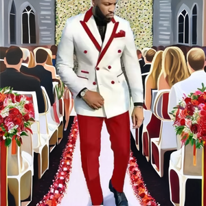 S3041A hommes <span class=keywords><strong>blanc</strong></span> <span class=keywords><strong>rouge</strong></span> Patchwork Tuxedos mariage <span class=keywords><strong>marié</strong></span> robe formelle revers pointu Double boutonnage hommes costumes - Product Image 3
