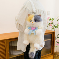 Peluche de chat réaliste, jouet en peluche chat simulation réaliste, sac à dos en peluche chat moelleux avec son pour enfants, cadeau