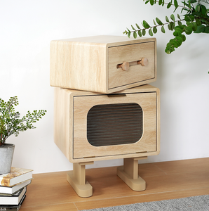 Creative Rotatable Robot Storage Side <b>Table</b> with Solid Wood Top Modern Design Natural Color - Product Image 3