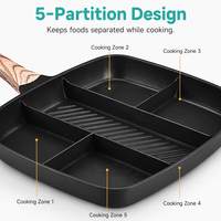 Plaques de cuisson rectangulaires modernes à 5 compartiments, à fond à induction, antiadhésives, à conduction rapide de la chaleur, pour grillades, fritures et rôtis